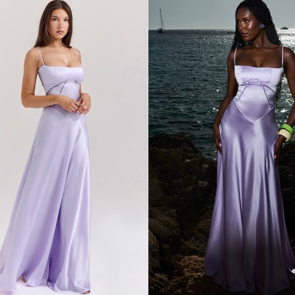 HOUSE OF CB ANABELLA ORCHID LACE UP CORSET MAXI DRESS IN ORCHID SIZE S REG CUP - Picture 1 of 3